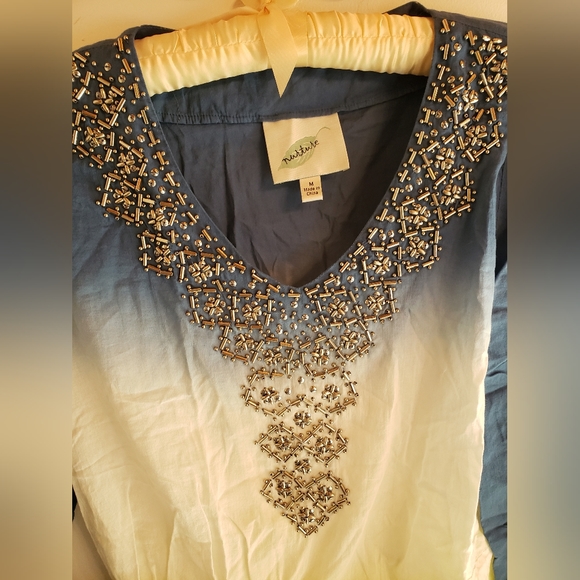 Nurture silver beaded blue and yellow cotton tunic size medium - Picture 2 of 9